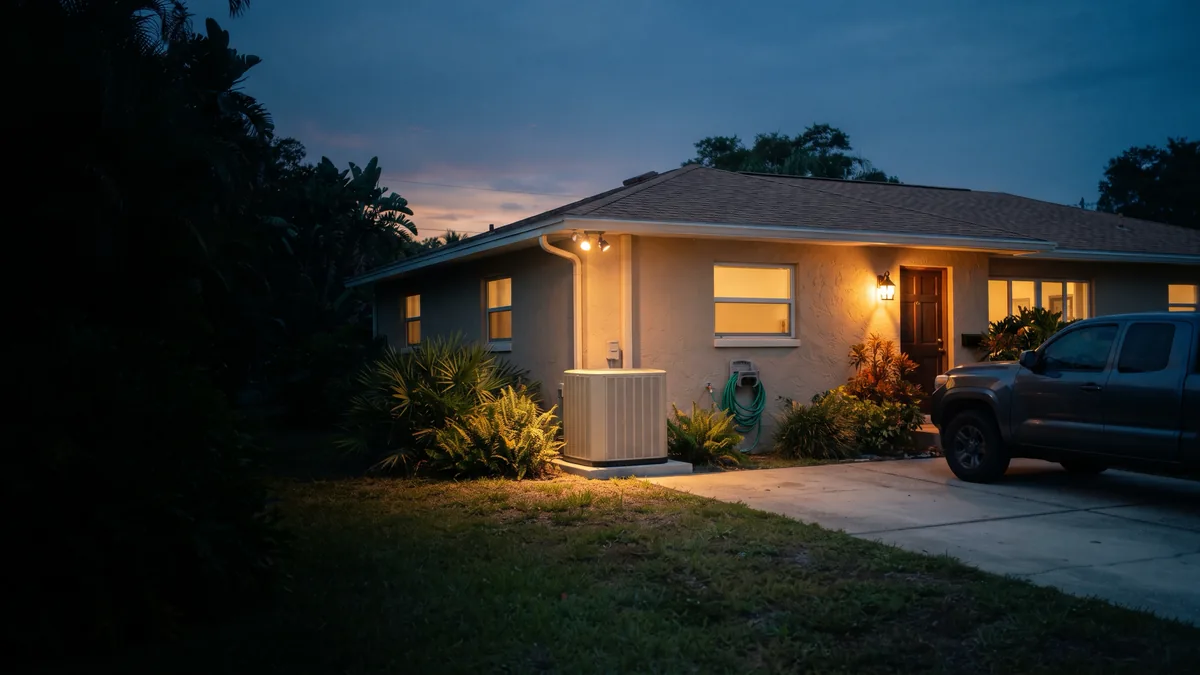 A new outdoor unit on a level pad beside a home in Columbia
